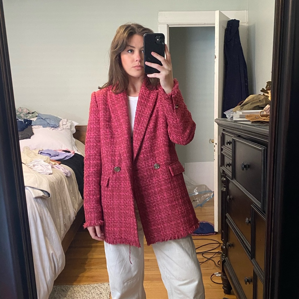 Mango Pink Tweed Blazer Size XL